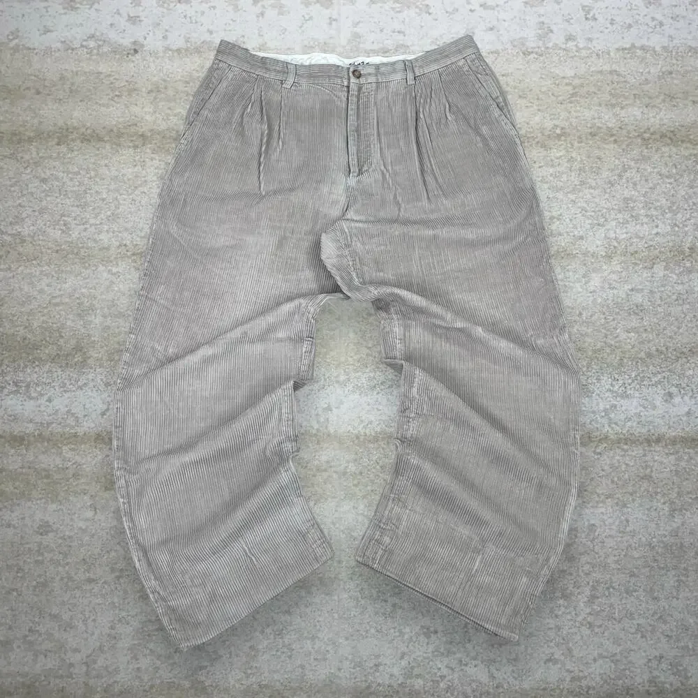 Vintage Y2K Nautica Corduroy Pants 36x30 Light Tan Cotton Pleated Front